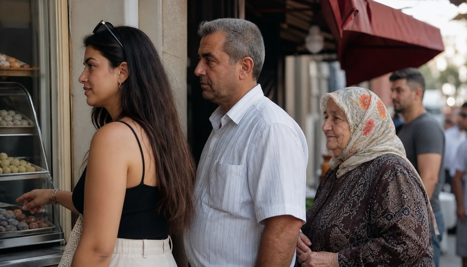 Aynı reklamı gören farklı yaşlardan insanların bir dükkan önünde sıraya girmesi, Advantage+ açıkken yaş aralığının genişlemesini anlatıyor
