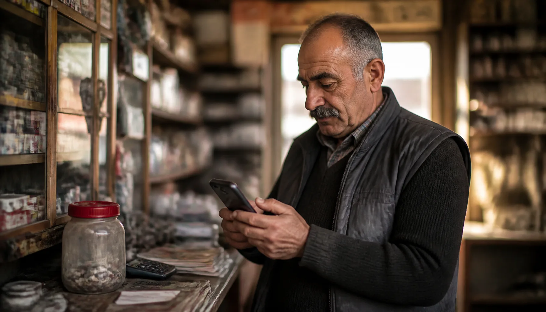 Telefon ekranında bir reklam metninin yalnızca ilk satırı net görünüyor, altındaki satırlar bulanıklaşıyor