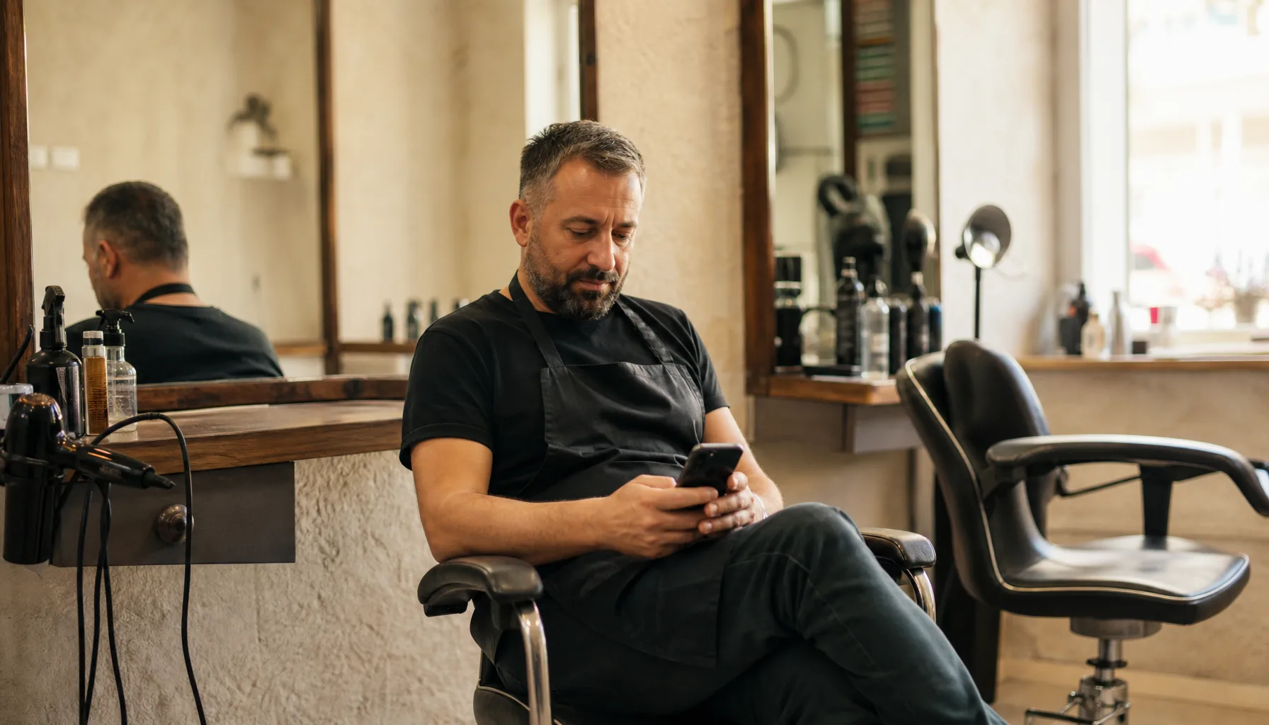 Kuaförün randevu arasında telefondan gelen mesaja cevap yazması