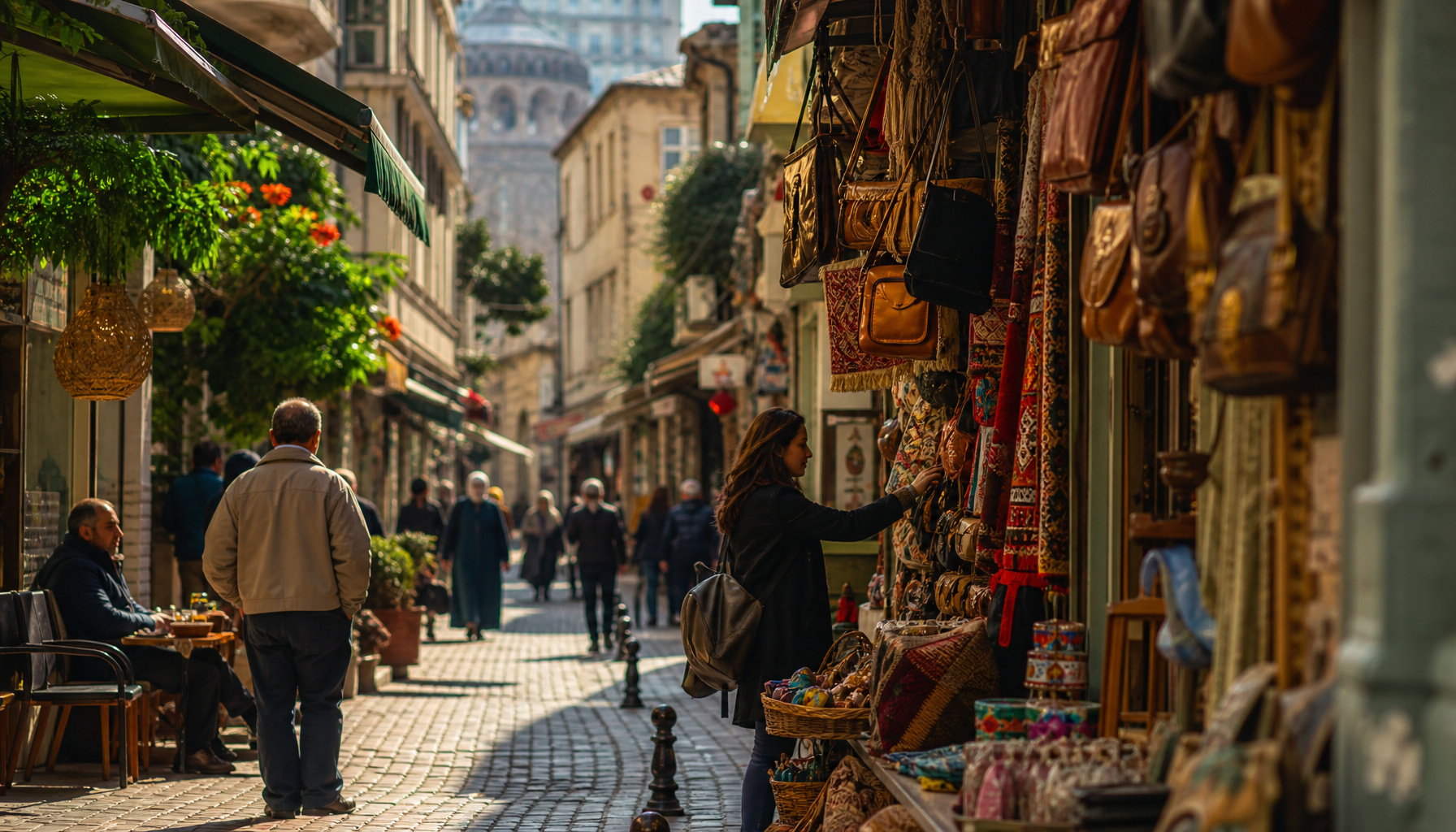 İstanbul'un küçük işletmelerle dolu hareketli bir mahallesi.