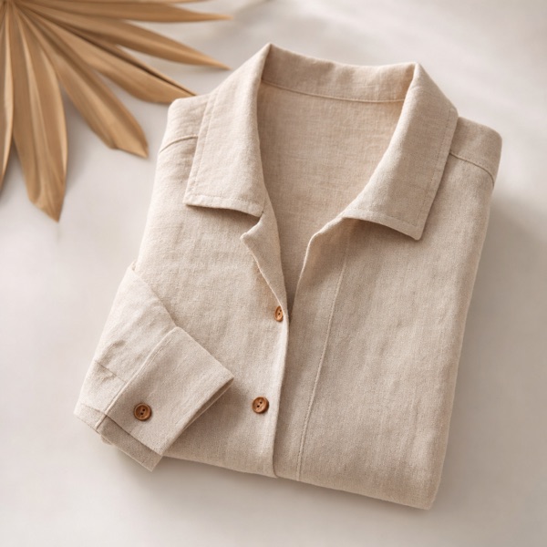 Beige linen shirt ad visual