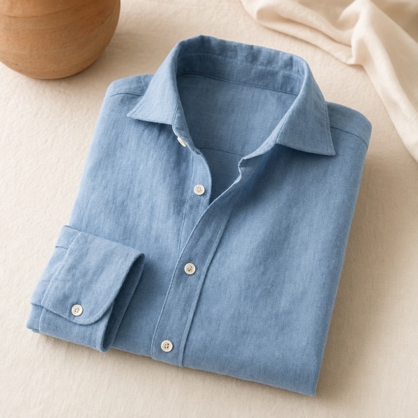 Blue linen shirt ad visual