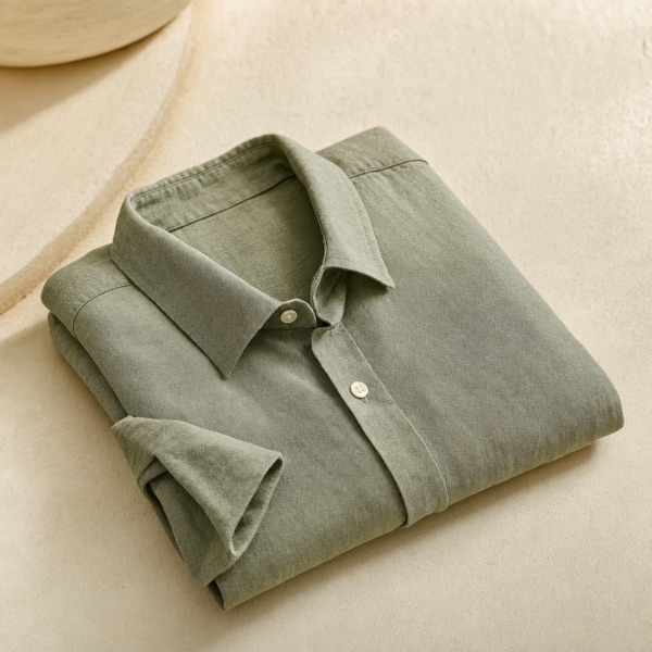 Green linen shirt ad visual